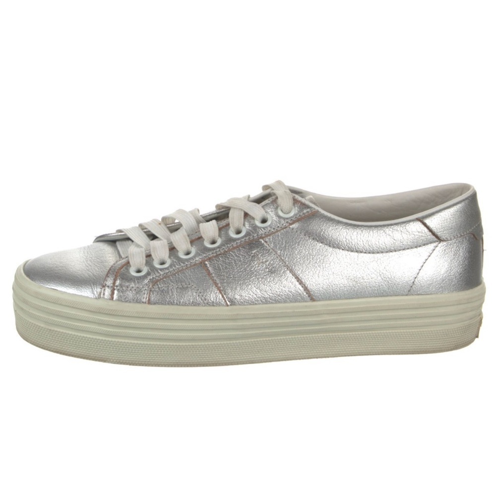 Saint Laurent Court Classic Silver Metallic Leather Low Top Platform Sneakers 39